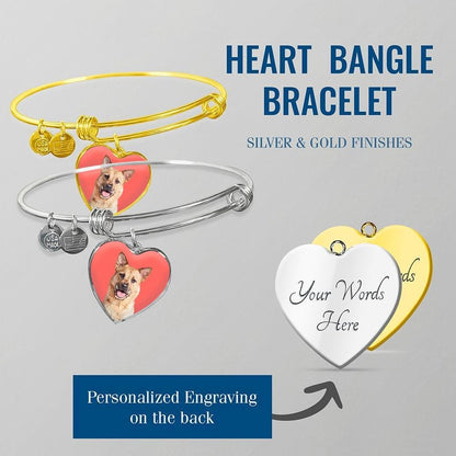 Custom Pet Art - Heart Bangle Bracelet